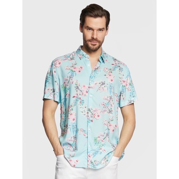 New GUESS Eco Rayon Wild Orchid Shirt SZ L - Picture 2 of 15